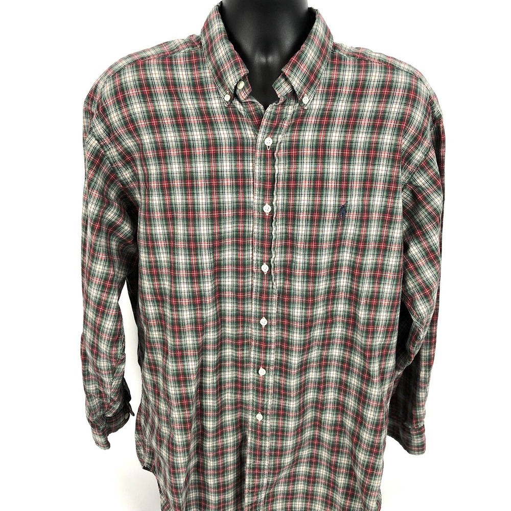Ralph Lauren Blake L Men's Button Front Shirt Plaid‎ Red Green 100% Cotton